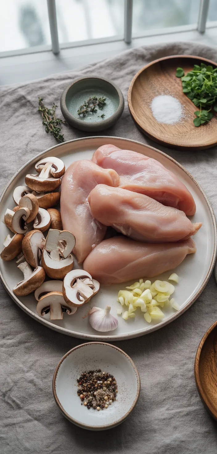 Ingredients photo for Creamy White Wine Mushroom Chicken Recipe