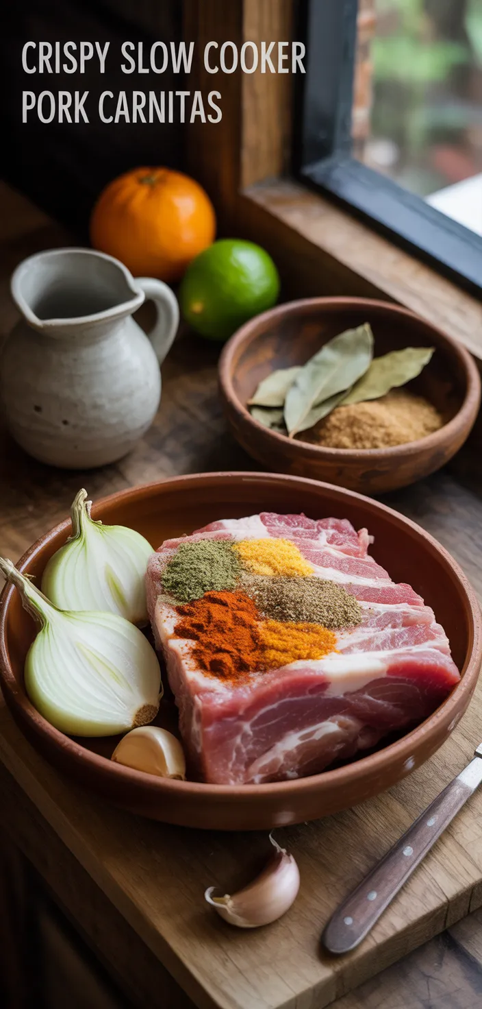 Ingredients photo for Crispy Slow Cooker Pork Carnitas Recipe