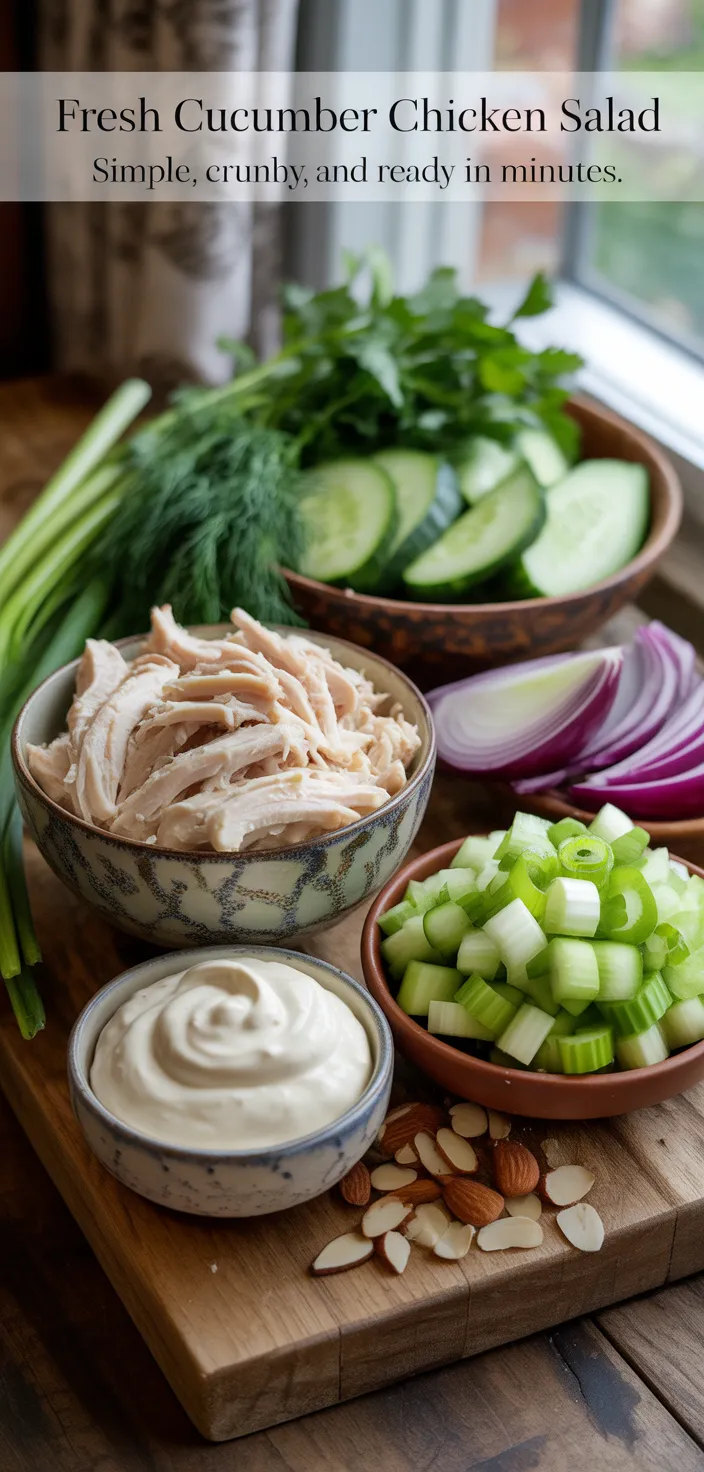 Ingredients photo for Fresh Cucumber Chicken Salad - Simple, Crunchy, And Ready In Minutes Recipe