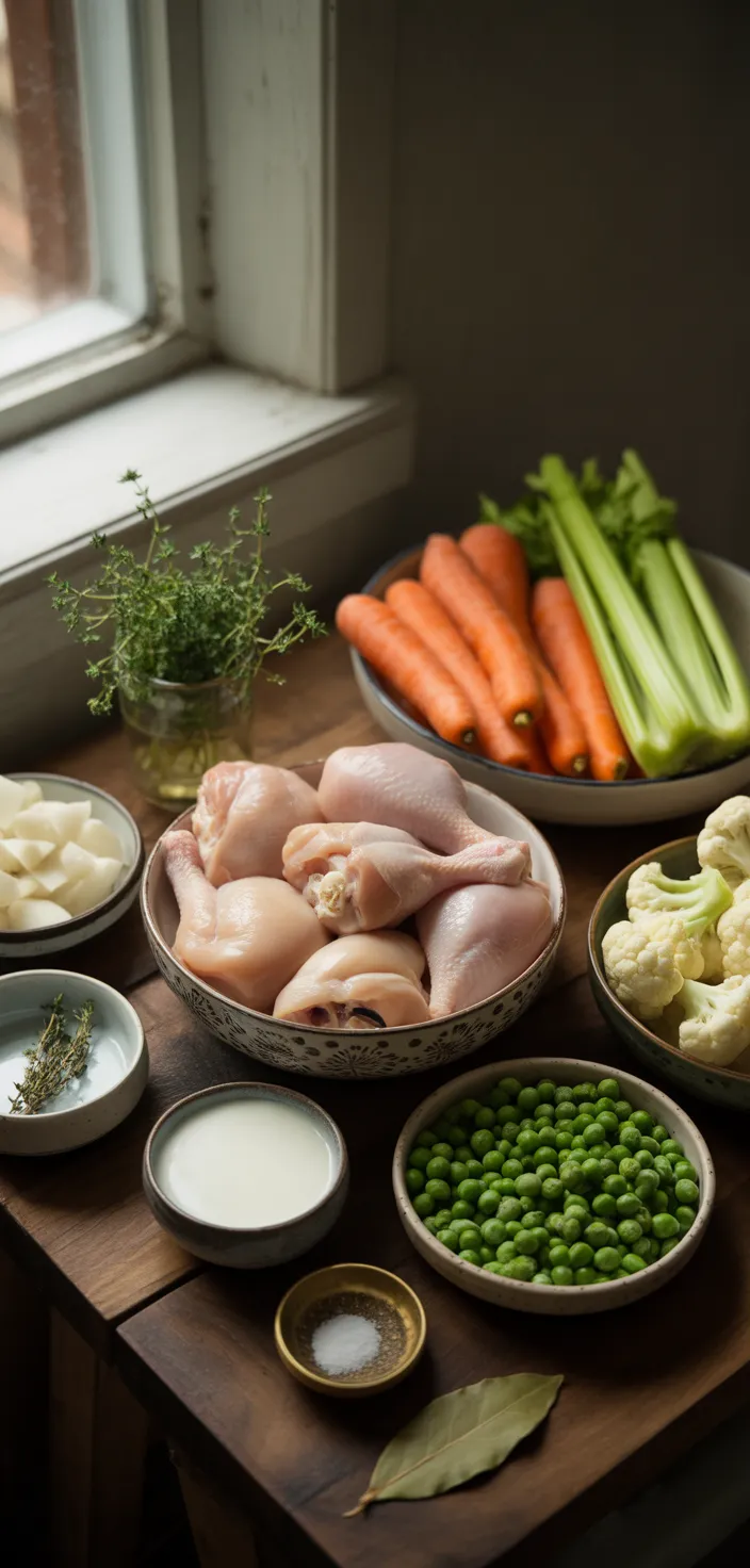 Ingredients photo for Healthy Chicken Pot Pie Soup Recipe