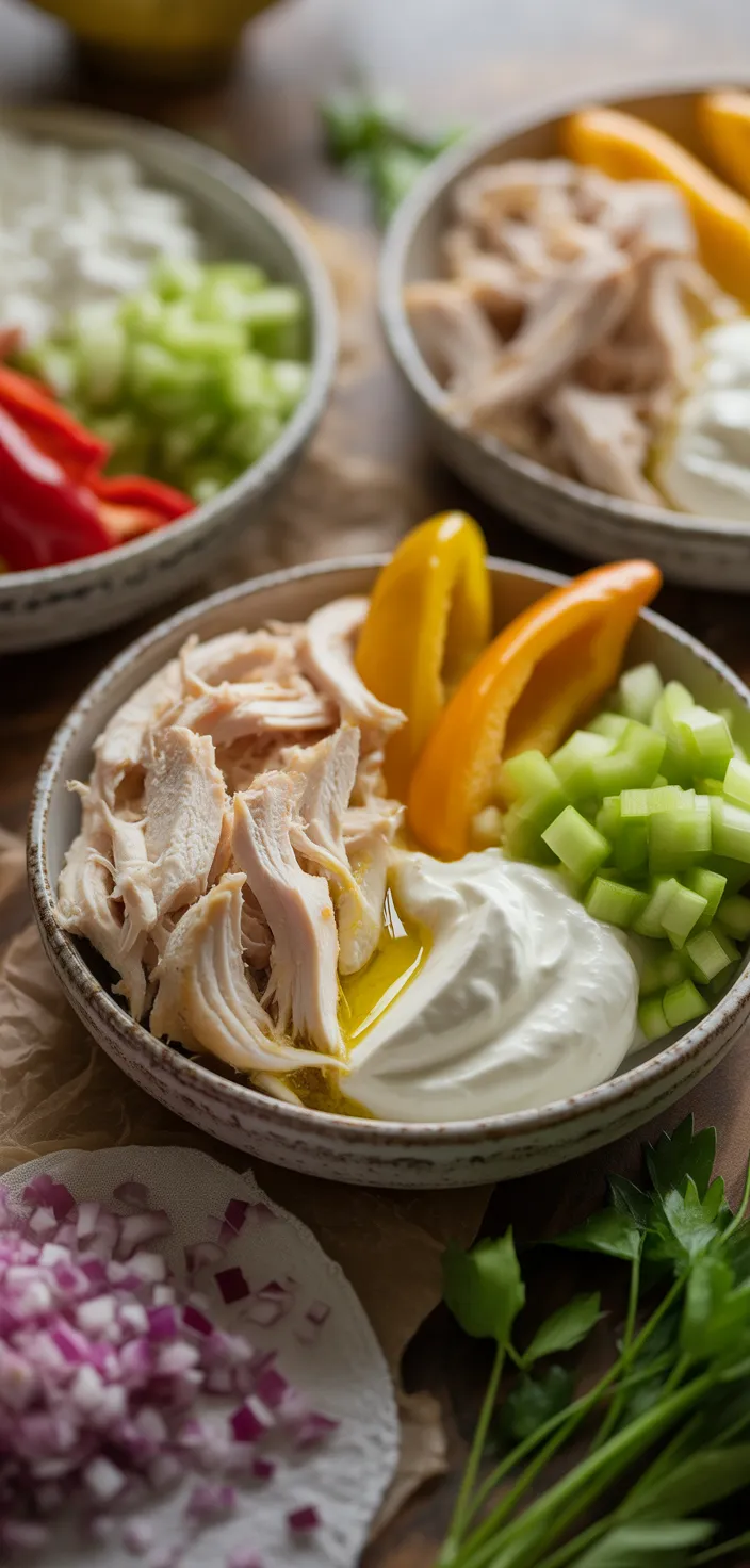 Ingredients photo for High Protein Cottage Cheese Chicken Salad With Banana Peppers Recipe