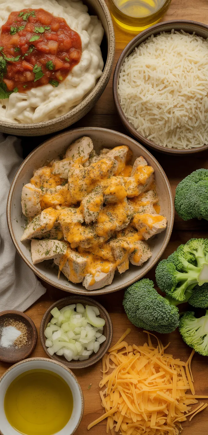 Ingredients photo for Instant Pot Cheesy Broccoli Chicken And Rice Recipe
