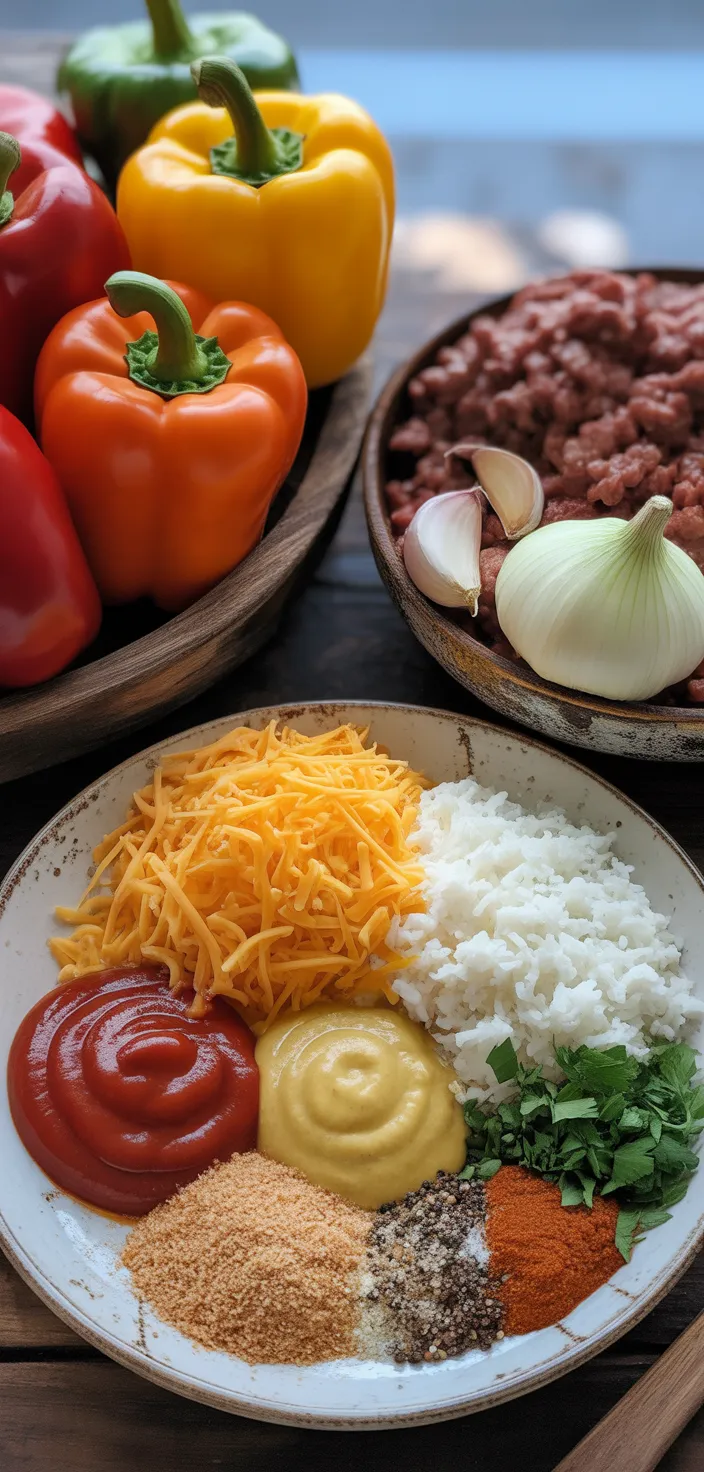 Ingredients photo for Cheeseburger Stuffed Bell Peppers Recipe