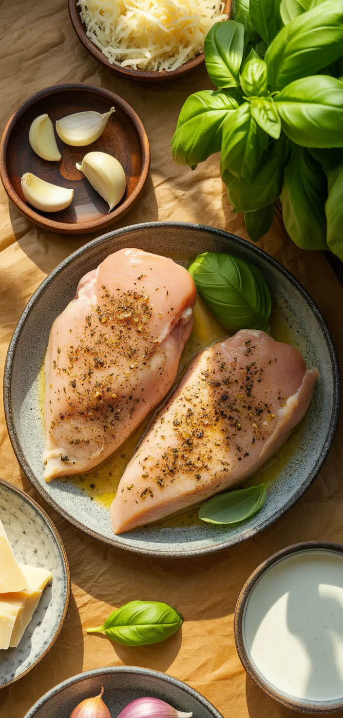 Ingredients photo for Easy Creamy Basil Chicken Breasts Recipe