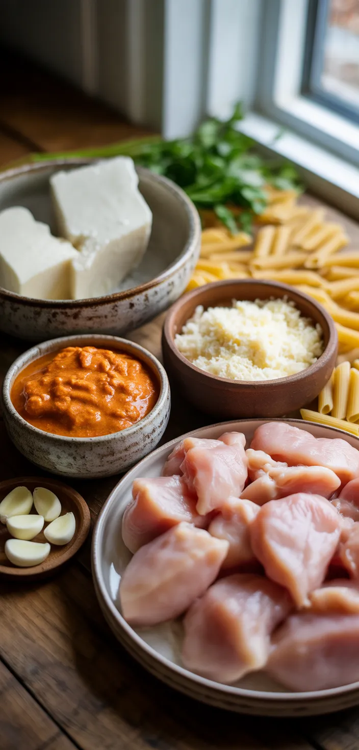 Ingredients photo for Crockpot Garlic Parmesan Chicken Pasta (Buffalo Wild Wings) Recipe