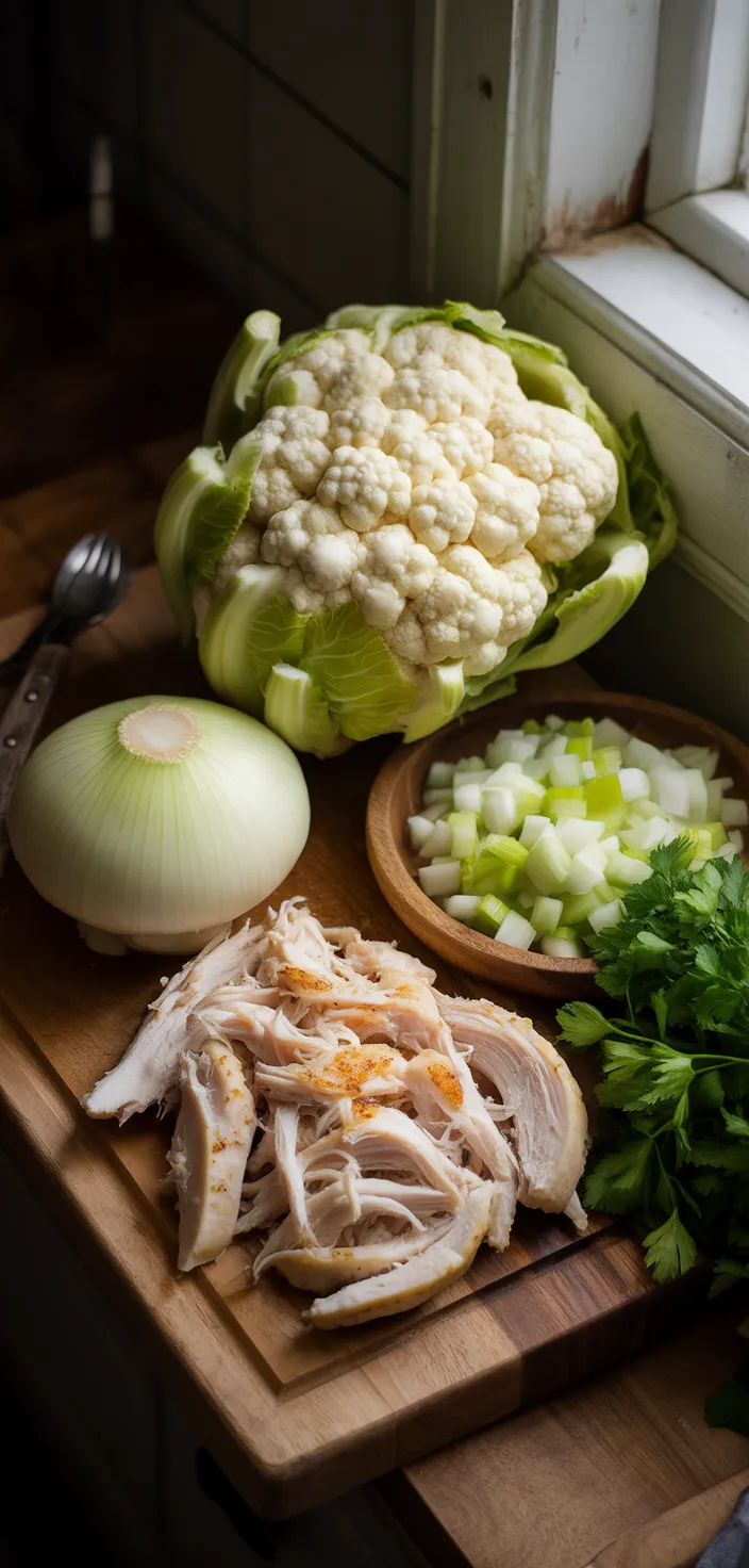 Ingredients photo for Easy Low Carb Chicken Pot Pie Soup Using Healthy Cauliflower Cream! Recipe