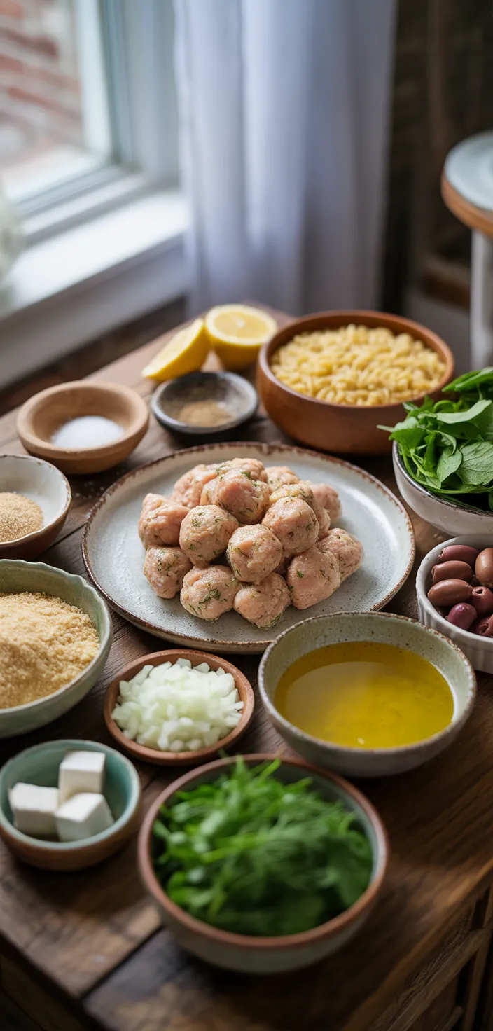 Ingredients photo for Greek Chicken Meatballs With Lemon Orzo Recipe