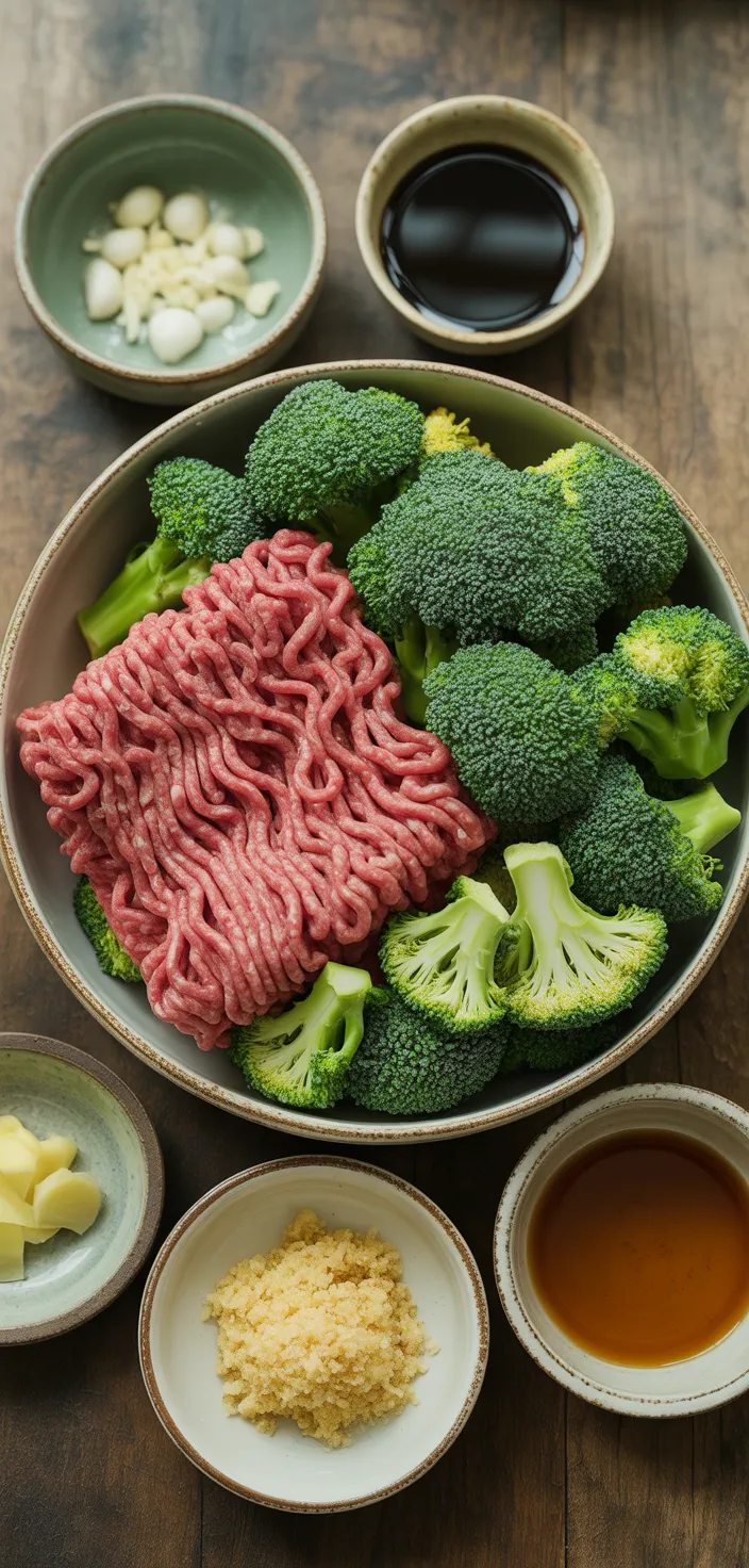 Ingredients photo for Quick & Easy Honey Garlic Ground Beef And Broccoli Stir Recipe