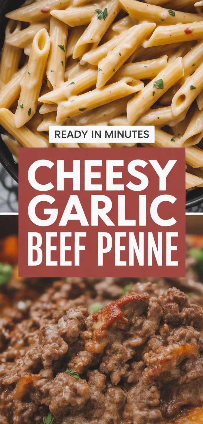 A photo of Cheesy Penne With Garlic Butter Ground Beef Recipe