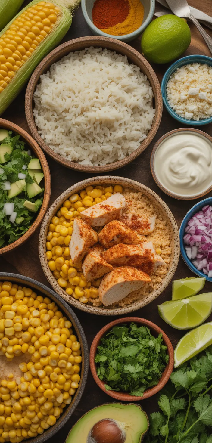 Ingredients photo for Mexican Street Corn Chicken Rice Bowl – Easy Weeknight Dinner Recipe