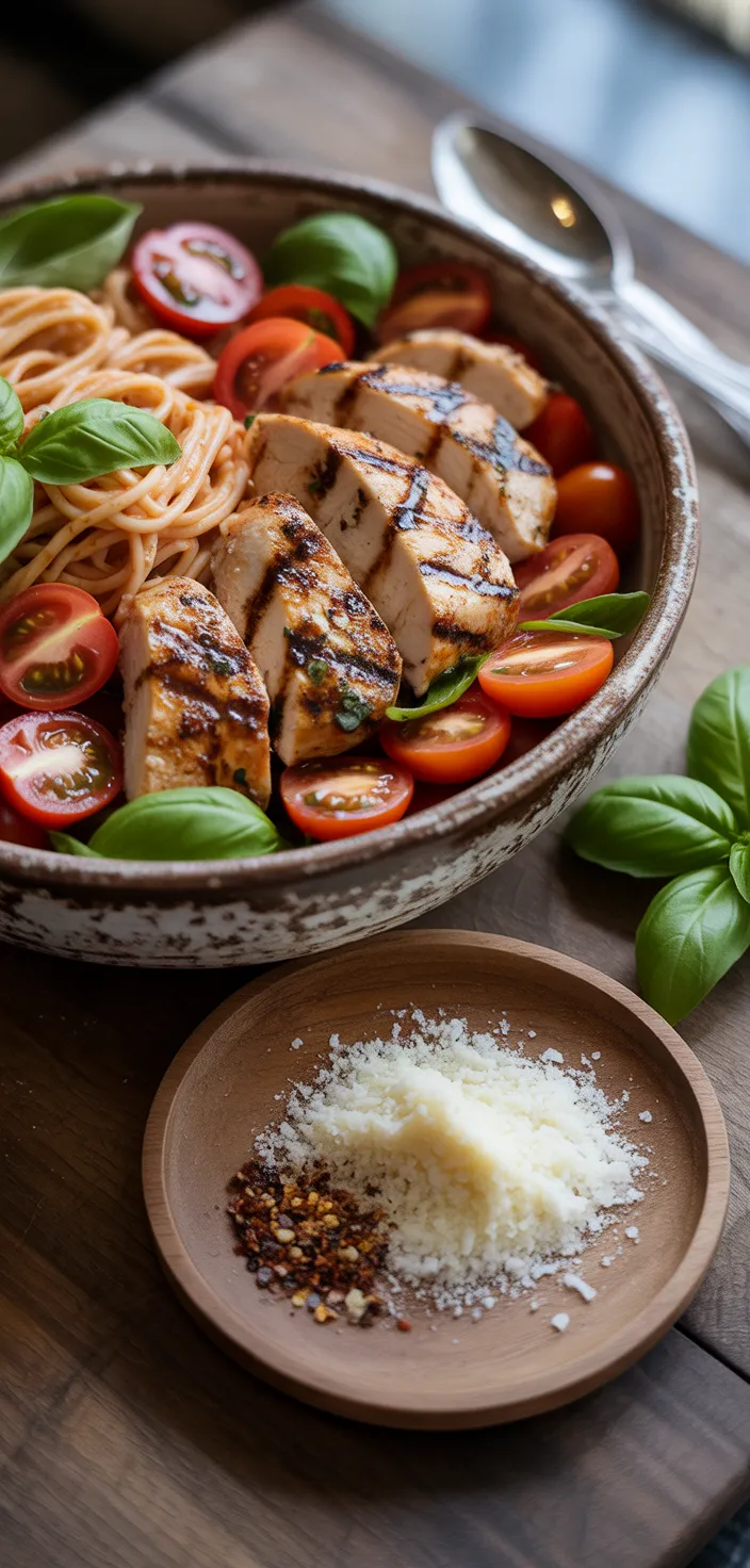 Ingredients photo for Tomato Basil Pasta With Balsamic Grilled Chicken Recipe