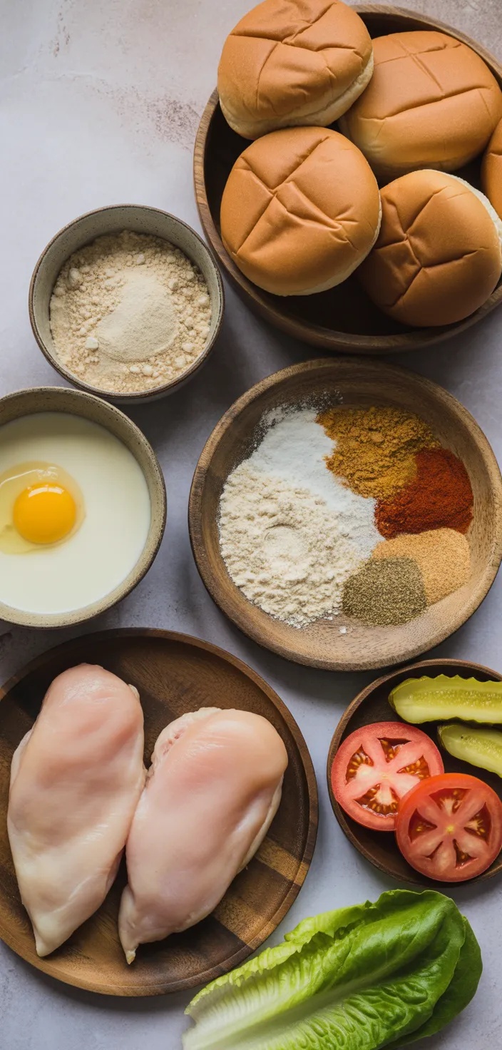 Ingredients photo for Buttermilk Fried Crispy Chicken Burger Recipe