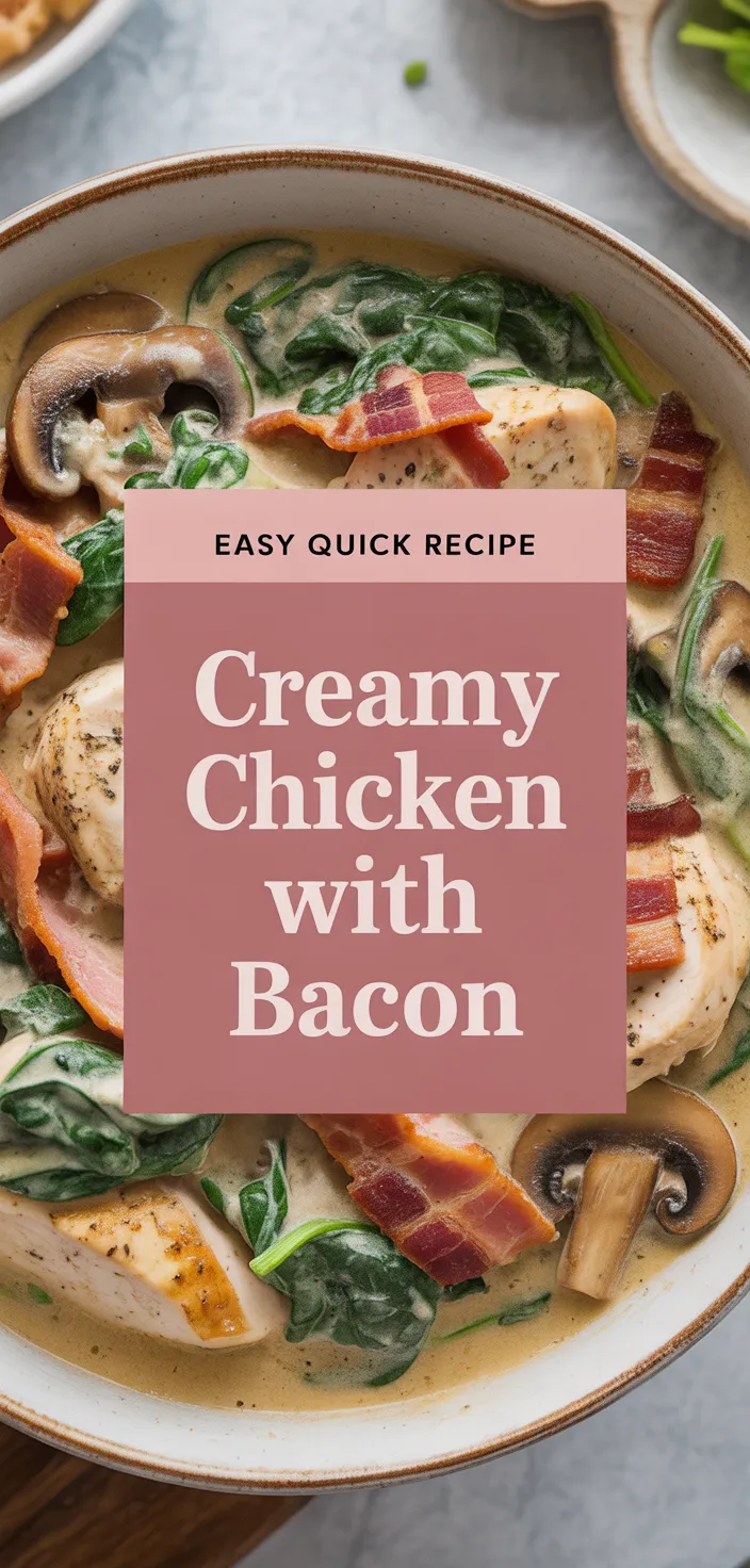 A photo of Rich & Creamy Smothered Chicken With Spinach, Bacon & Mushrooms – So Indulgent!  Recipe