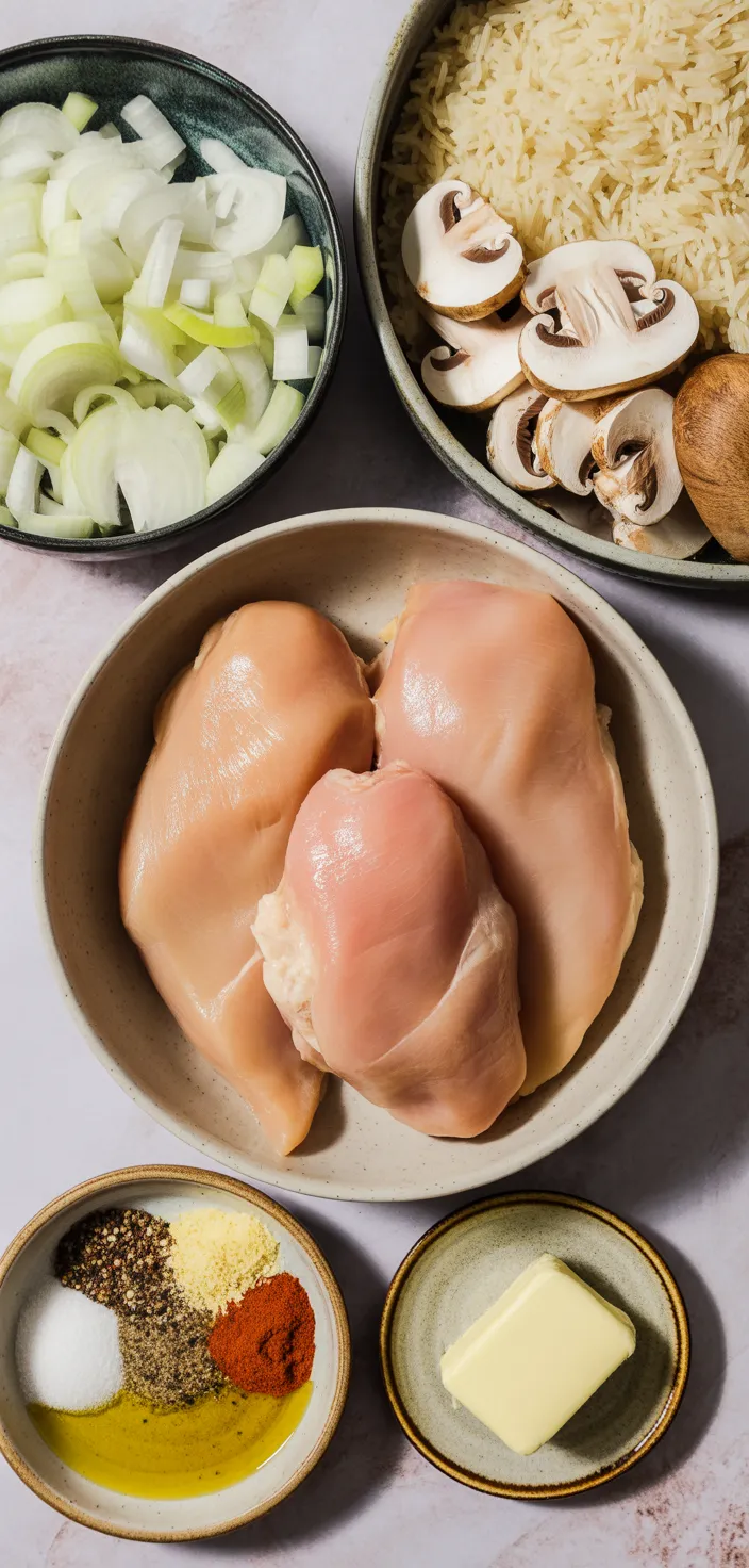 Ingredients photo for Quick And Easy Creamy Smothered Chicken And Rice For Busy Weeknights Recipe