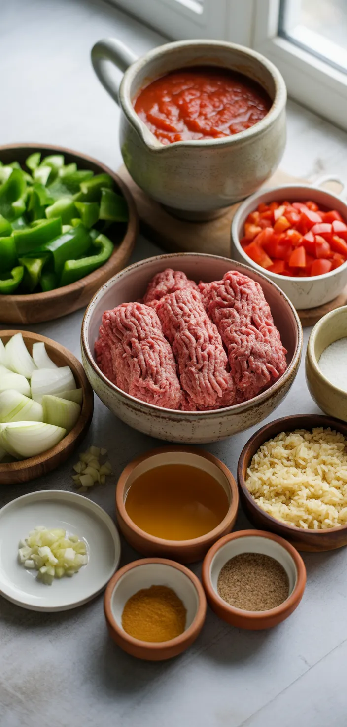Ingredients photo for Unstuffed Bell Pepper Casserole With Ground Beef Recipe