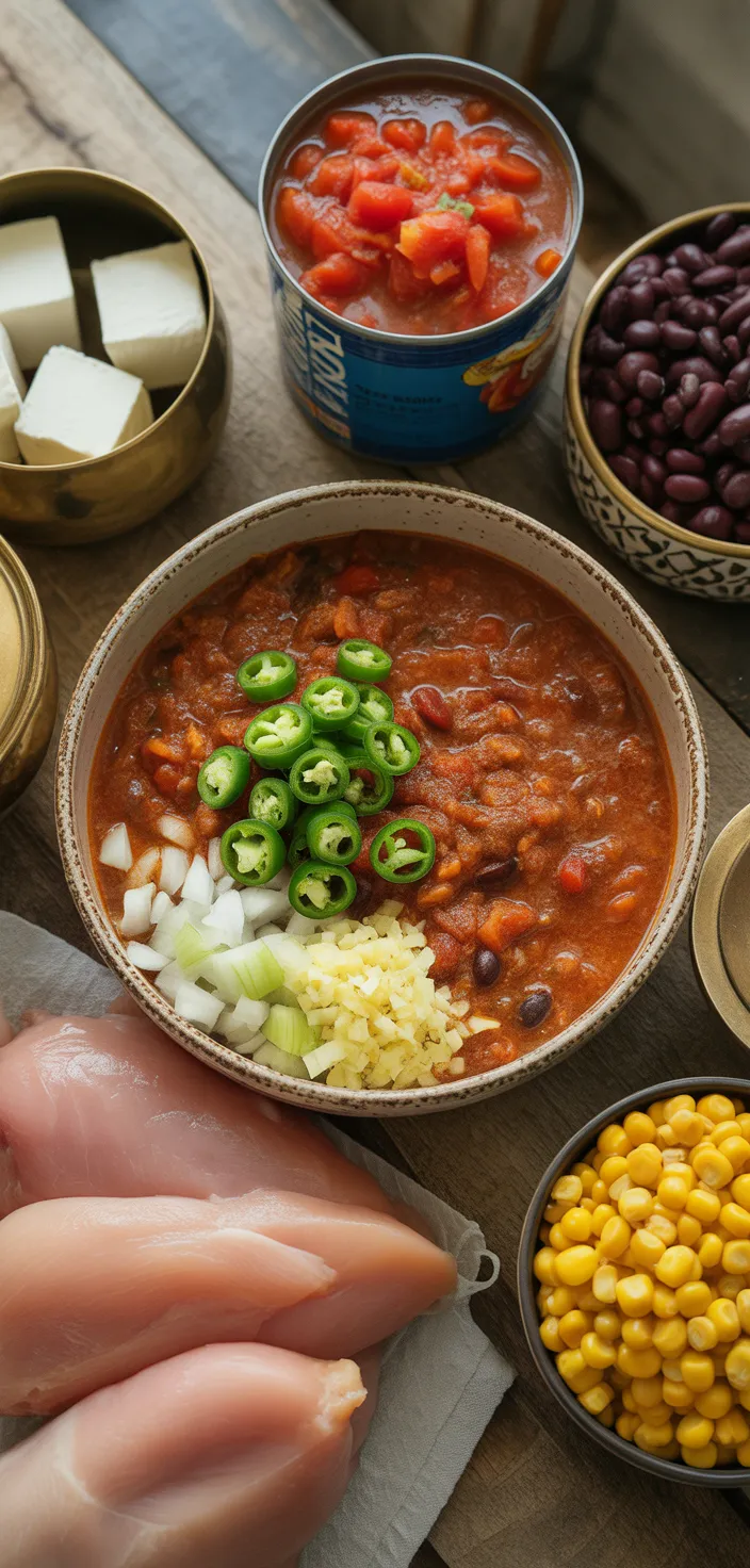 Ingredients photo for Crock Pot Cream Cheese Chicken Chili Recipe