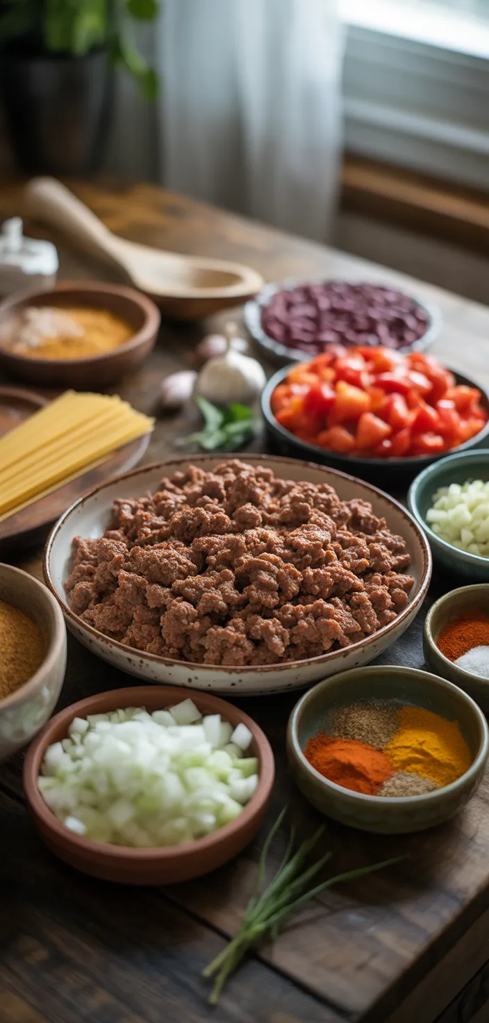 Ingredients photo for Ground Beef Queso Chili Recipe