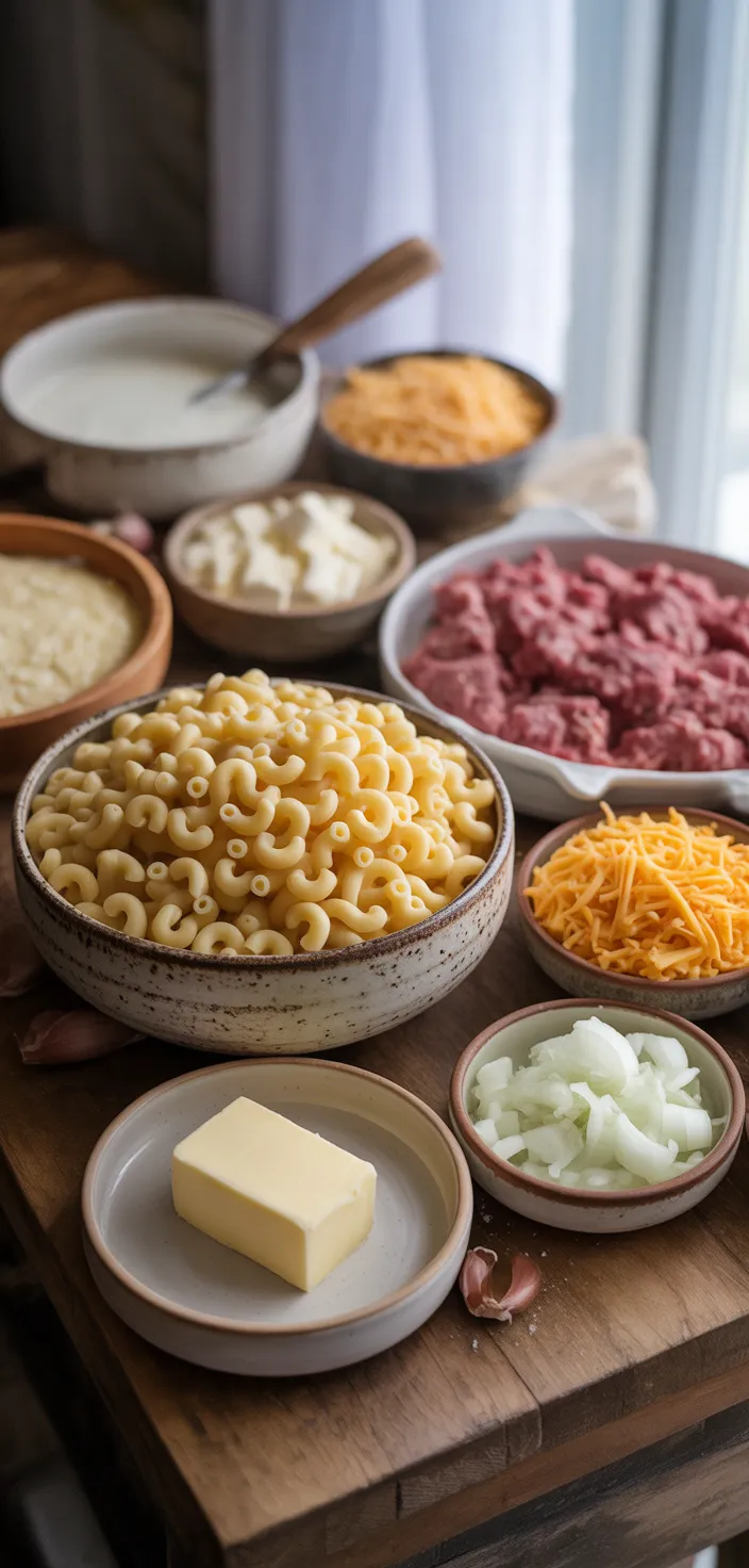 Ingredients photo for Mac And Cheese Meatloaf Casserole Recipe