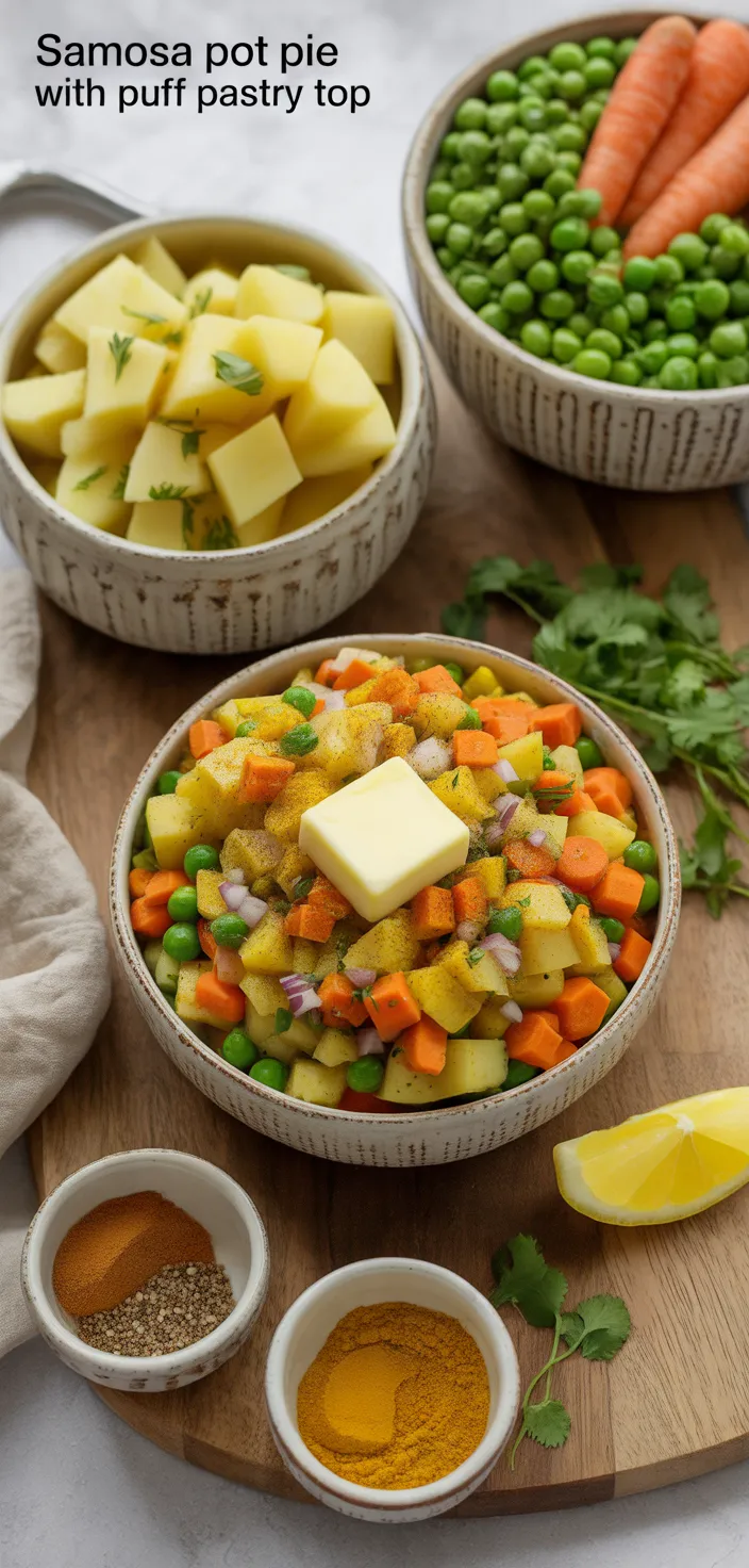 Ingredients photo for Samosa Pot Pie With Puff Pastry Top Recipe