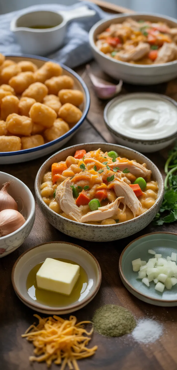 Ingredients photo for Chicken Pot Pie Tater Tot Casserole Recipe