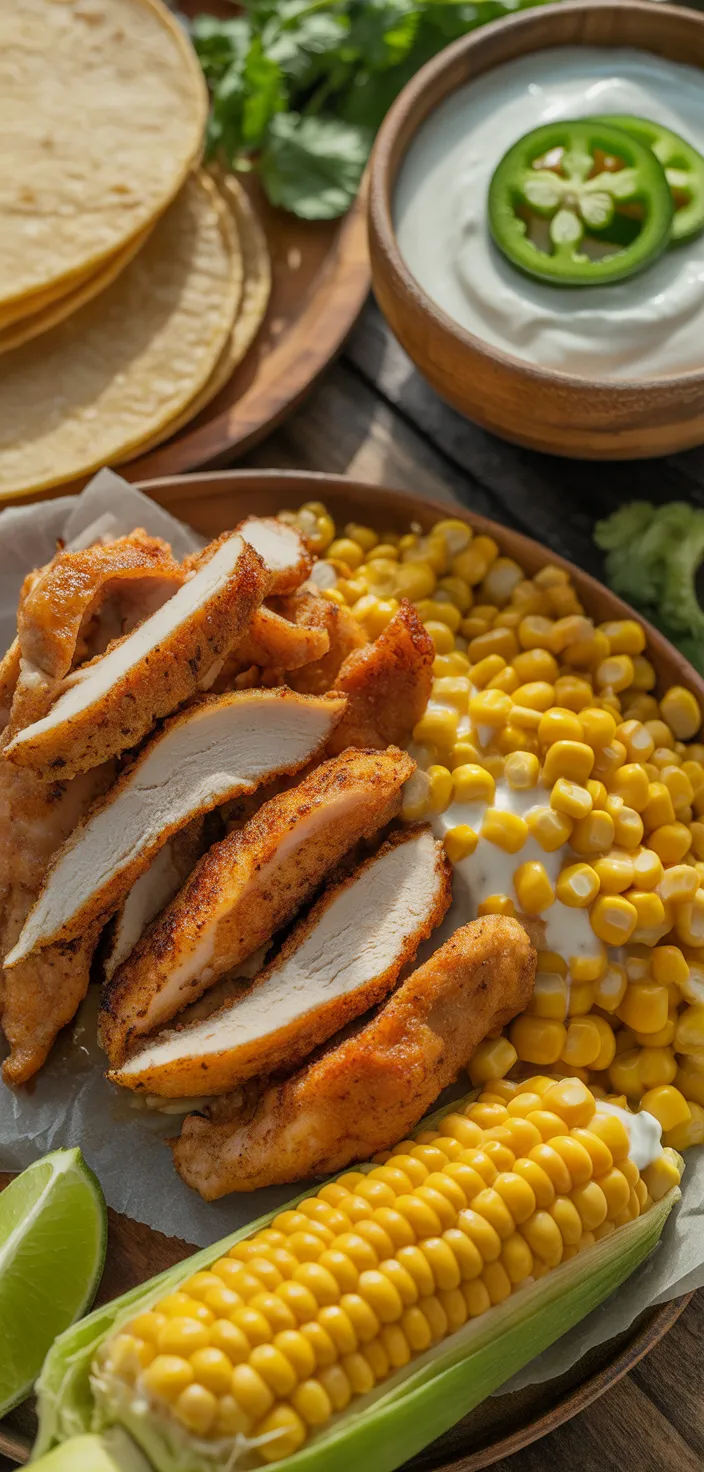Ingredients photo for Fried Chicken Street Corn Tacos With Jalapeño Lime Ranch Recipe
