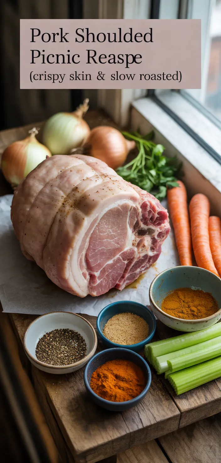 Ingredients photo for Pork Shoulder Picnic Roast Recipe [Crispy Skin & Slow Roasted]